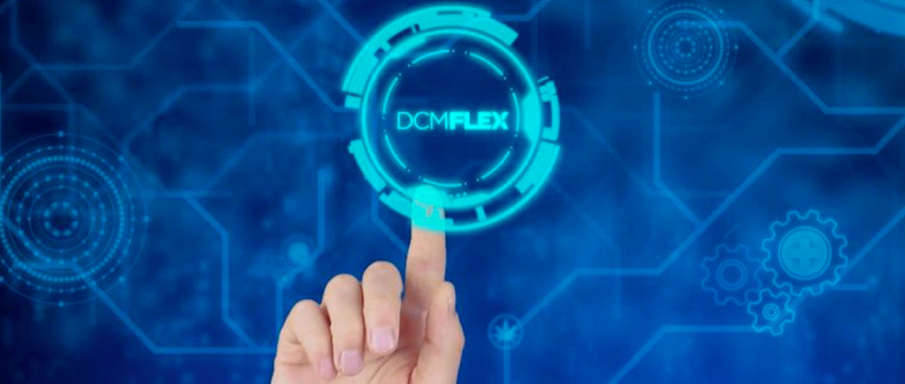 Finger pointing on a DCMFLex logo