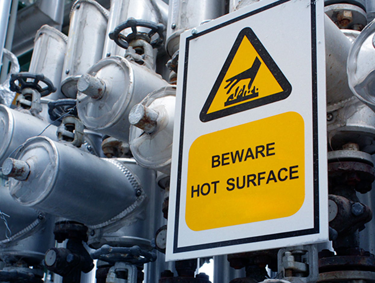 Beware hot surface warning sign