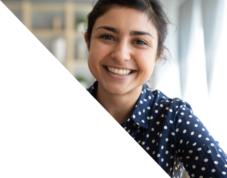 An engaged smiling woman.